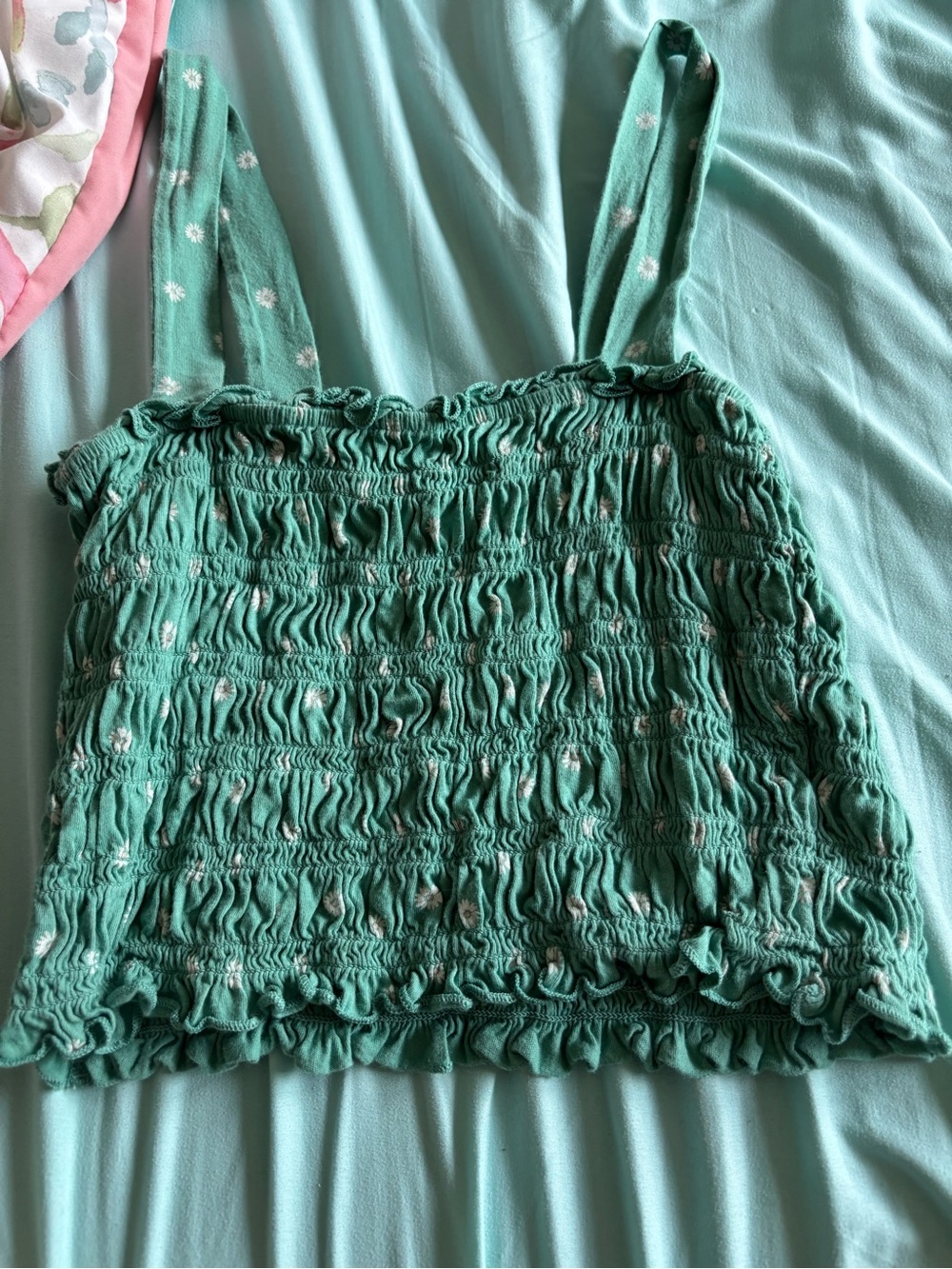 American Eagle Outfitters Green Smocked Floral Tank